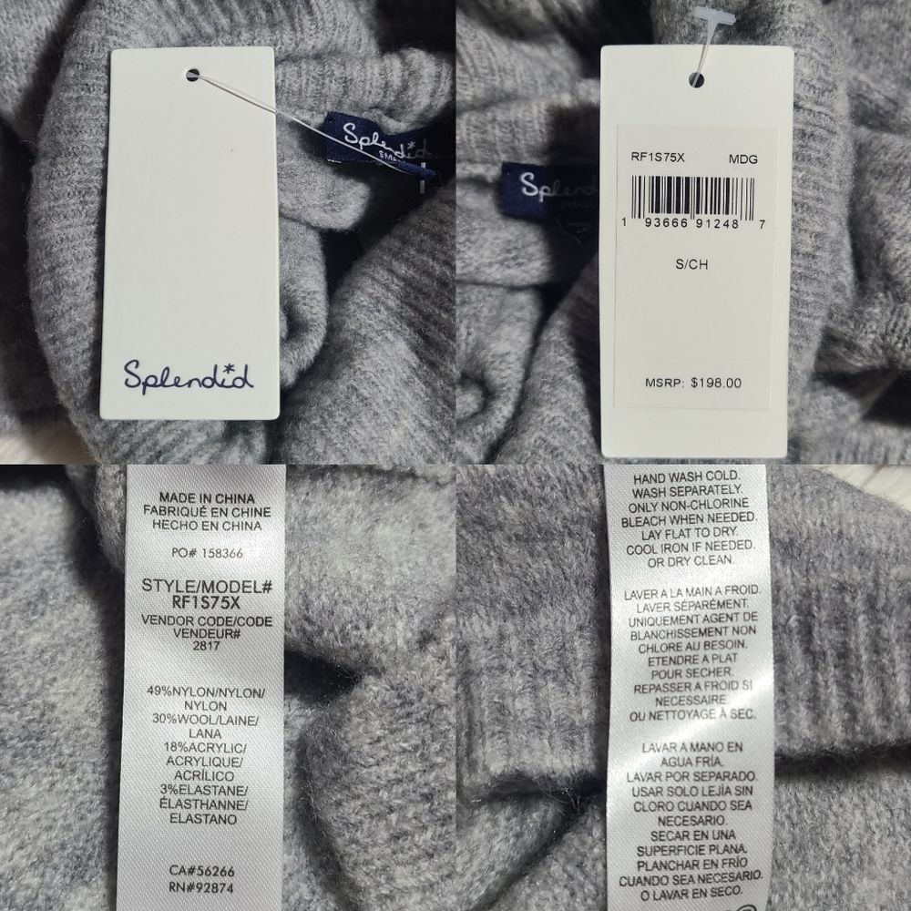 NWT|Splendid Lodge Grey Funnel Neck Sweater, SMALL - Picture 7 of 9